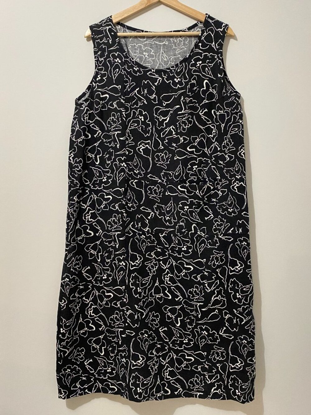 100% Linen Sleeveless Midi Dress Floral Print Airy Wide Relaxed Summer Lagenlook